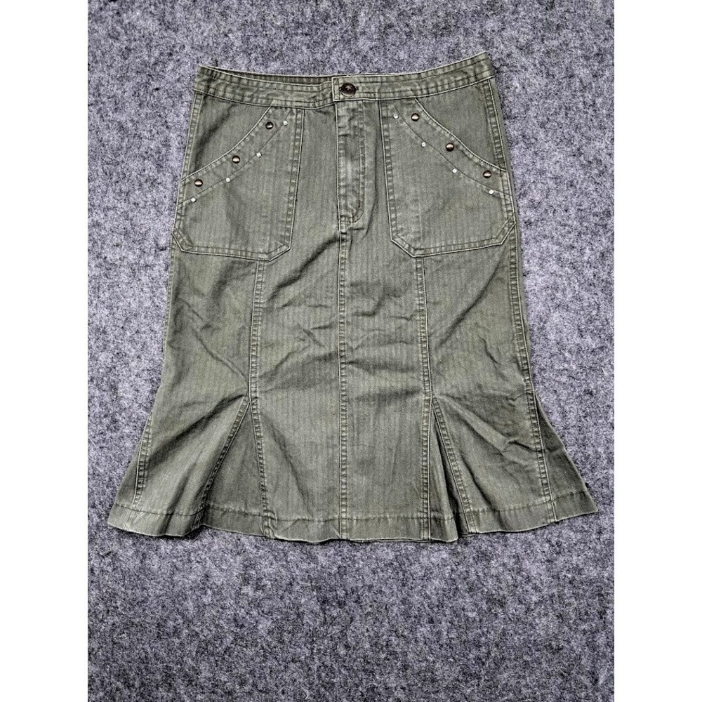 Mary-Kate & Ashley Olive Green Cargo Skirt Size 12 Studded Knee Length Casual Tr